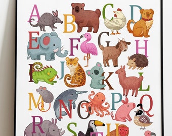 Impression alphabet animal, impression ABC, impression chambre d'enfant, art mural chambre d'enfant, impressions pour enfants, affiche alphabet, affiche ABC