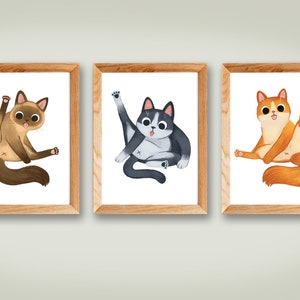 Ensemble d'impressions de cartes postales 5 x 7, impressions d'art, art mural, illustration, art de chat, décoration d'intérieur, oeuvre d'art de chat, art de salle de bain, cadeau amusant