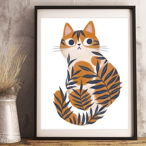 Orange tiger Cat Illustration, Art Print, 8by10, 8.5 by 11, wall art, illustration, cat art, Home Decor, Cat artwork, boho art, simple art