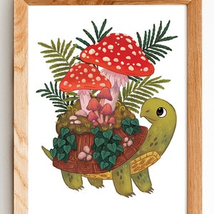 Mushroom Plant Turtle Illustration Print 8by10, 8.5 by 11, wall art, illustration, animal art, Home Decor, art prints, house plants