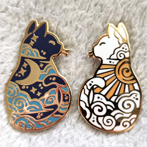 Sun & Moon Cat Enamel Pin ; Moon Cat, Sun cat, Lapel Pin, Brooch Pin 1.5 inch, Celestial, Cat lover, Accessories, jewelry, Hard Enamel, pins