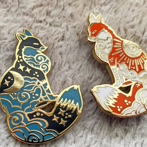 Fox Sun & Moon Enamel Pin Fox Pin, Orange Fox, Grey Fox, Sun Lapel Pin, Brooch Pin, Moon pin, Celestial, Accessories, jewelry, Hard Enamel image 1