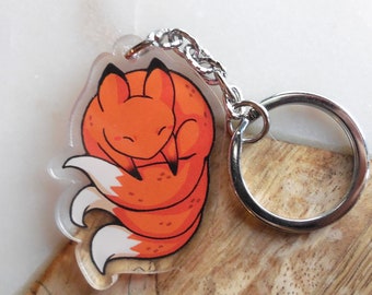 cute acrylic fox kitsune charm, 3 tailed 1.5 inch - jewelry, keychain, pendant, accessories, illustrated jewelry