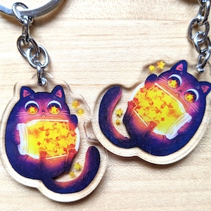 Cat With Star Jar keychain charm, Reversible charm, 1.5 inch, cute jewelry, keychain, pendant, accessories, illustrated jewelry