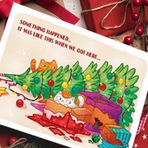 Christmas Tree Cats, Holiday card, cute card, greeting card, funny card, stationary