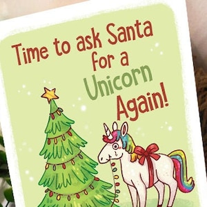 Carte de Noël licorne, licorne de Noël, carte de vœux, jolie carte, carte de voeux, carte drôle, papeterie