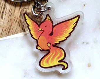 cute orange phoenix charm  1.5 inch - jewelry, keychain, pendant, accessories, illustrated jewelry, kawaii