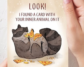 funny raccoon animal card, birthday card, greeting card, cute card, greeting card, funny card, stationary, joke card, fun card,