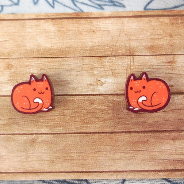 cute curly cat post stud earrings