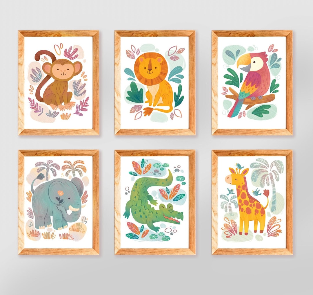 Printable Jungle Animal Nursery Art, Instant Download, Set of 6