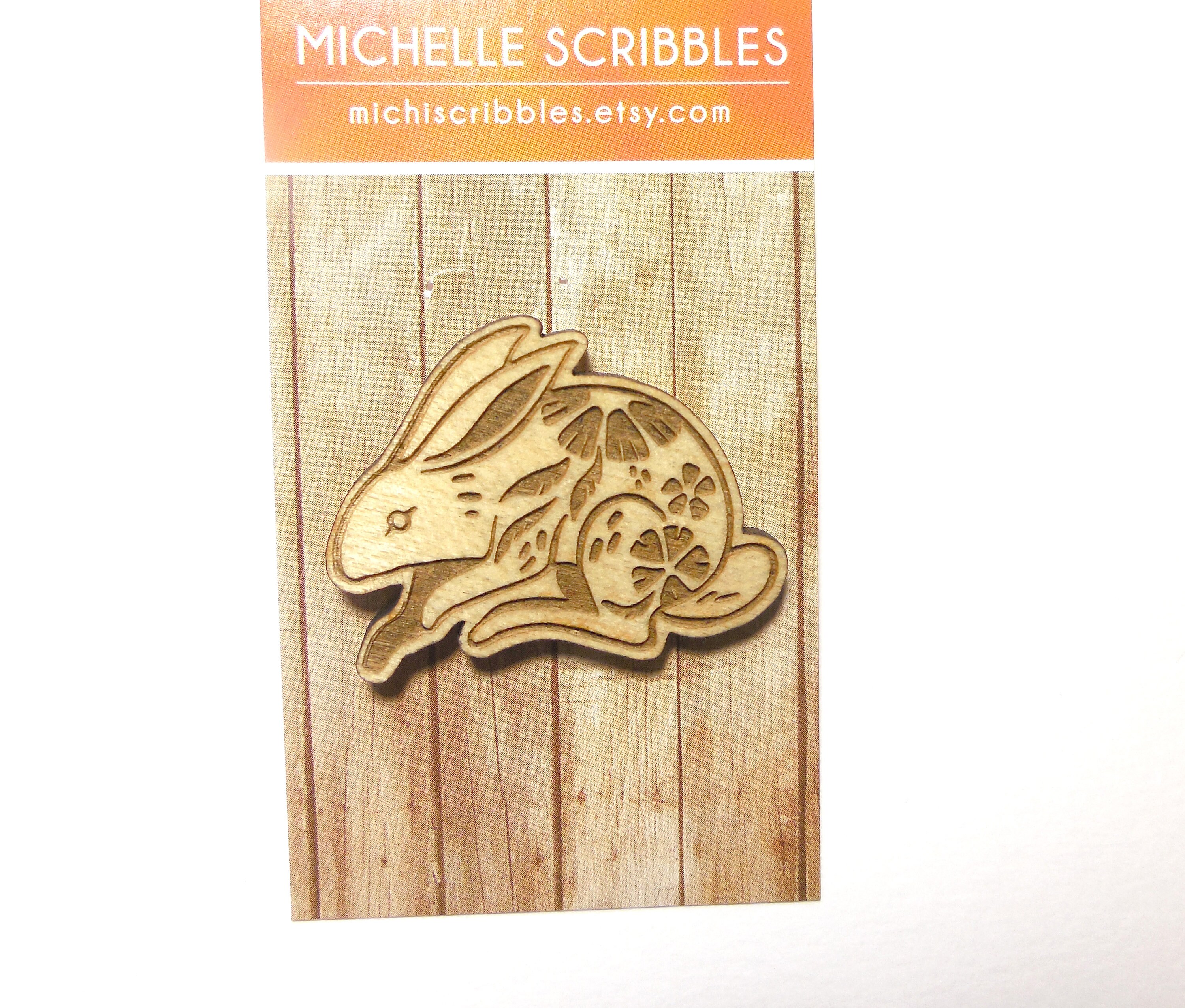 Wooden Rabbit Bunny Brooch Pin 1.5 inch wooden jewelry | Etsy