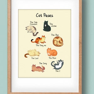 cat poses print artwork: cat lady artwork, 8.5 by 11, cat lover, animal lover, wall art, wall decor, cats, pets image 2