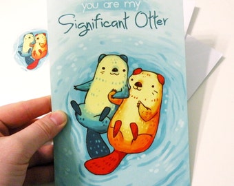 Otter card, &#39;you are my significant otter&#39; anniversary card, valentines day card, greeting card, funny card, stationary, joke card