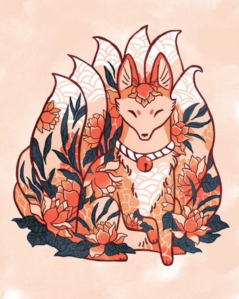 fox kitsune spirit print 8 by 10 8.5 by 11 art Etsy