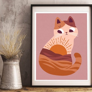 Boho Chic Sun Cat Art Print Set, Illustration Print, wall art, sun and moon, Home Decor, Cat artwork, art prints, simple art, Mysticism,