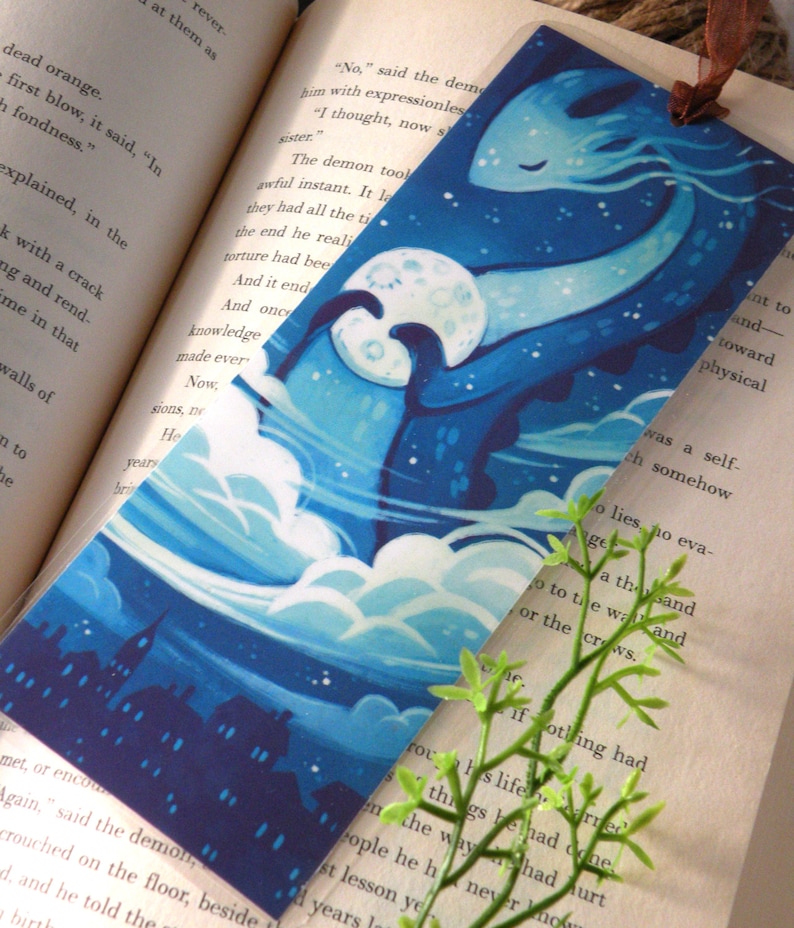 Moon Dragon Bookmark, Illustrated bookmark, unique bookmarks image 1