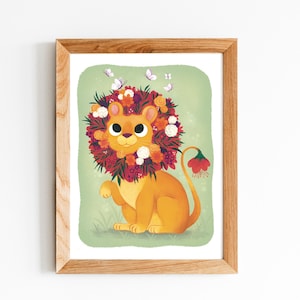 Flower Mane Lion Nursery Art Print 8by10, 8.5 by 11, wall art, illustration, Home Decor, Leo art, kids room art print, boy art, girl art