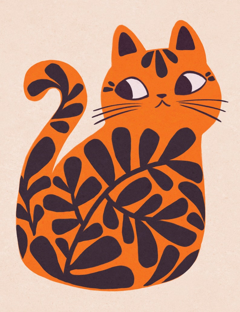 Boho Cats Art Print Set, Illustration Prints, wall art, illustration, cat art, Home Decor, Cat artwork, art prints, house plants, simple art image 4