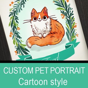 Custom pet portrait: cartoon style, 8.5 by 11, 8 by 10 inch, 5 by 7