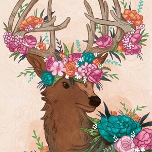 Floral Deer illustration print 8 by 10, fine art, illustrated art, floral print, art print, illustrated print, 8by10 print, 8.5by11 print image 6