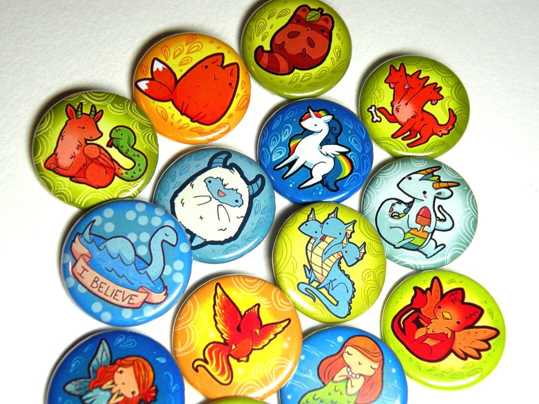 Mythical Creatures Pinned-back Button Pack: Dragons, Yeti, Magic ...