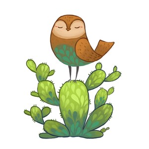 illustrated bird and cactus 8.5 by 11, wall art, children&#39;s room print