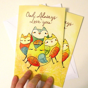 jolie carte hibou, carte d'anniversaire « hibou t'aime toujours », carte de la Saint-Valentin, carte de voeux, carte drôle, carte mignonne, coloré