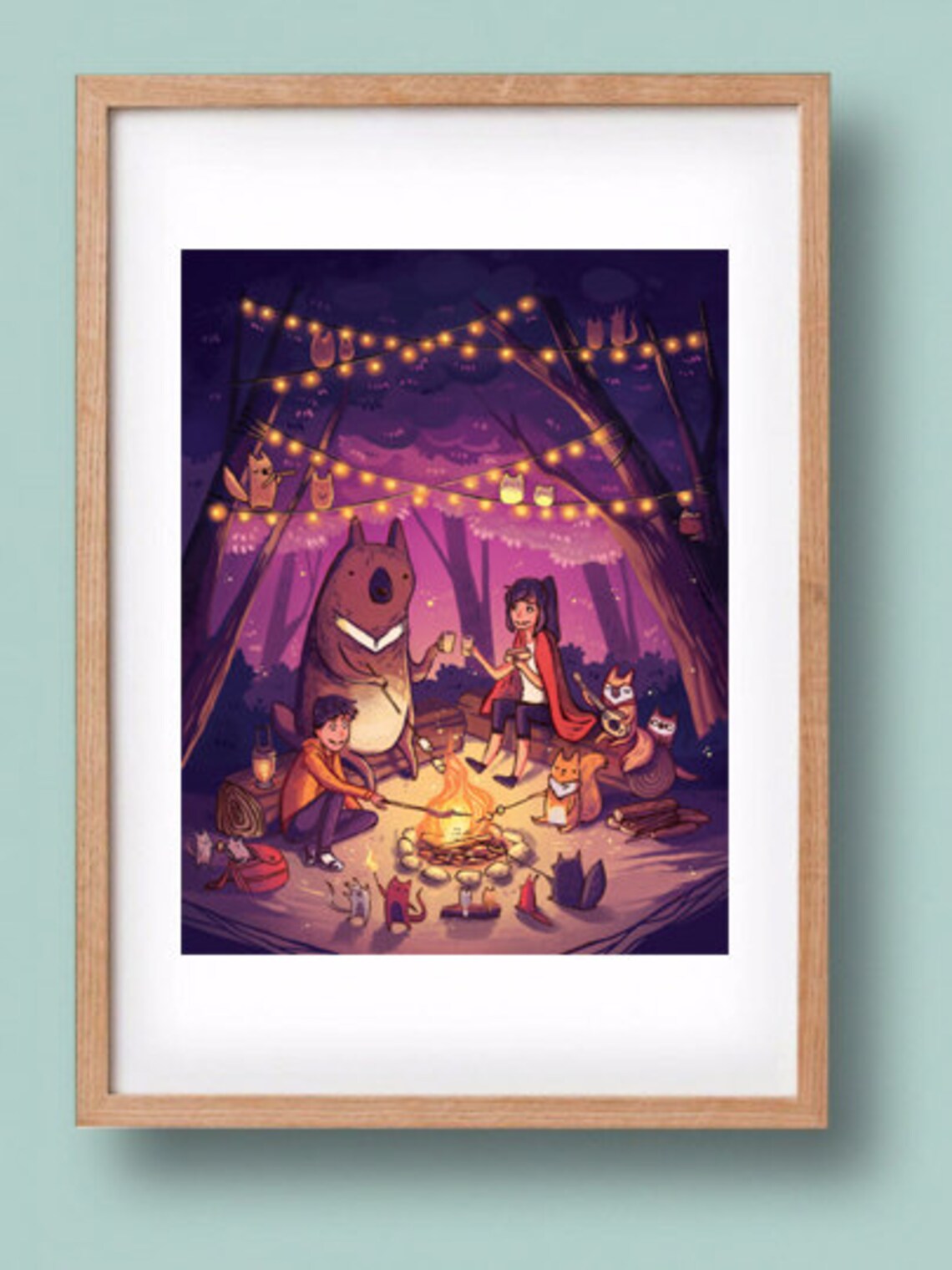 Camp fire print 11 by 8.5 artwork art print illustration | Etsy