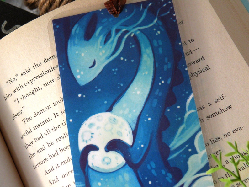 Moon Dragon Bookmark, Illustrated bookmark, unique bookmarks image 2