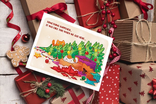 Christmas Tree Cats, Holiday card, cute card, greeting card, funny card, stationary