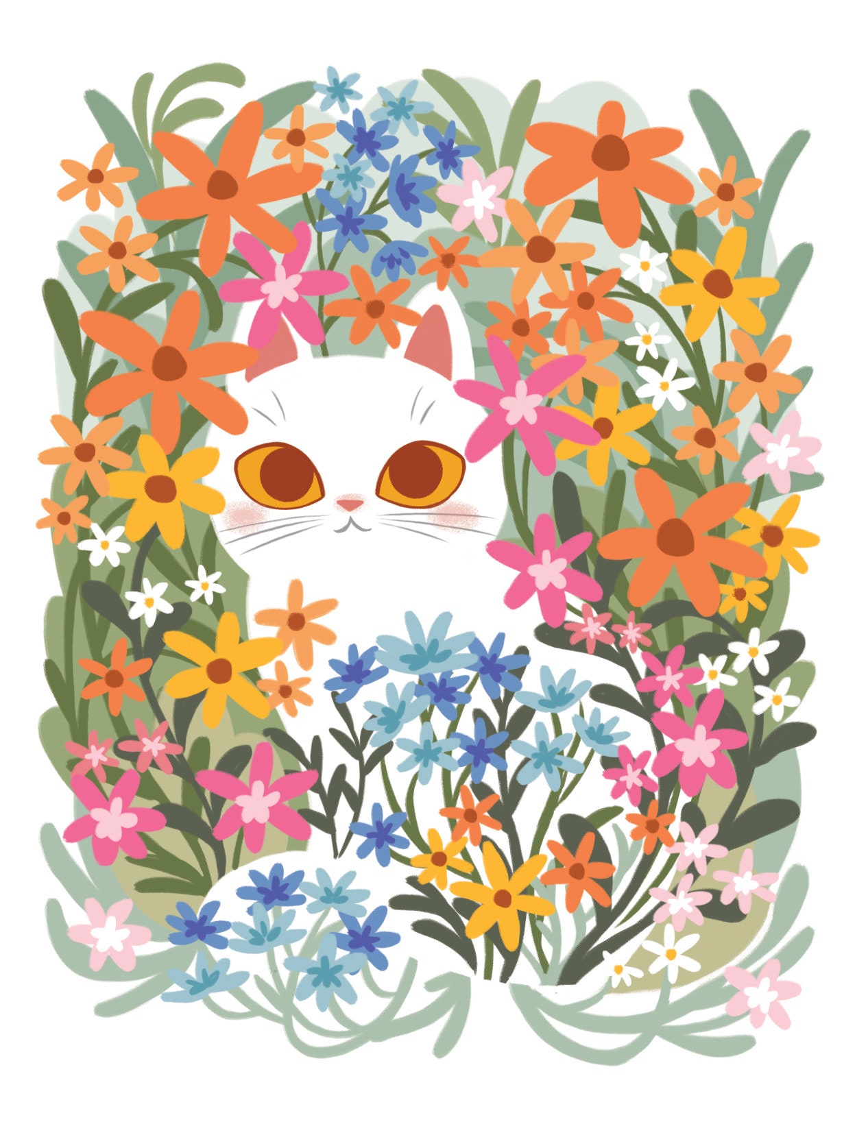 cat in flowers  ハンドメイドパステル画　絵画アート原画 7fb11e74f4c58e06438175057921de