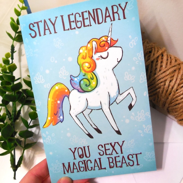 Unicorn card, funny card, friend card, anniversary, valentines day card, greeting card, funny card, stationary