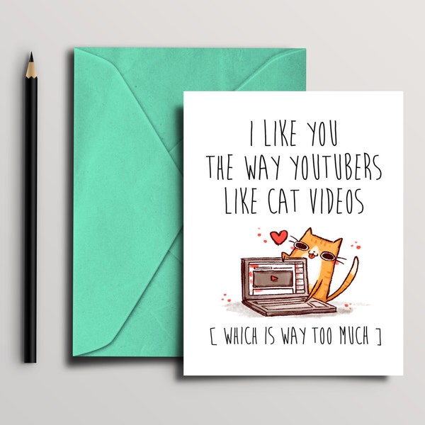 Youtube Katze Karte, Instant Download, digitale Download, druckbare Karte