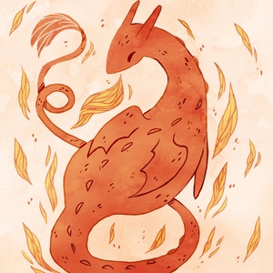 orange dragon print 8.5 by 11, wall art, children&#39;s room print, kids room,