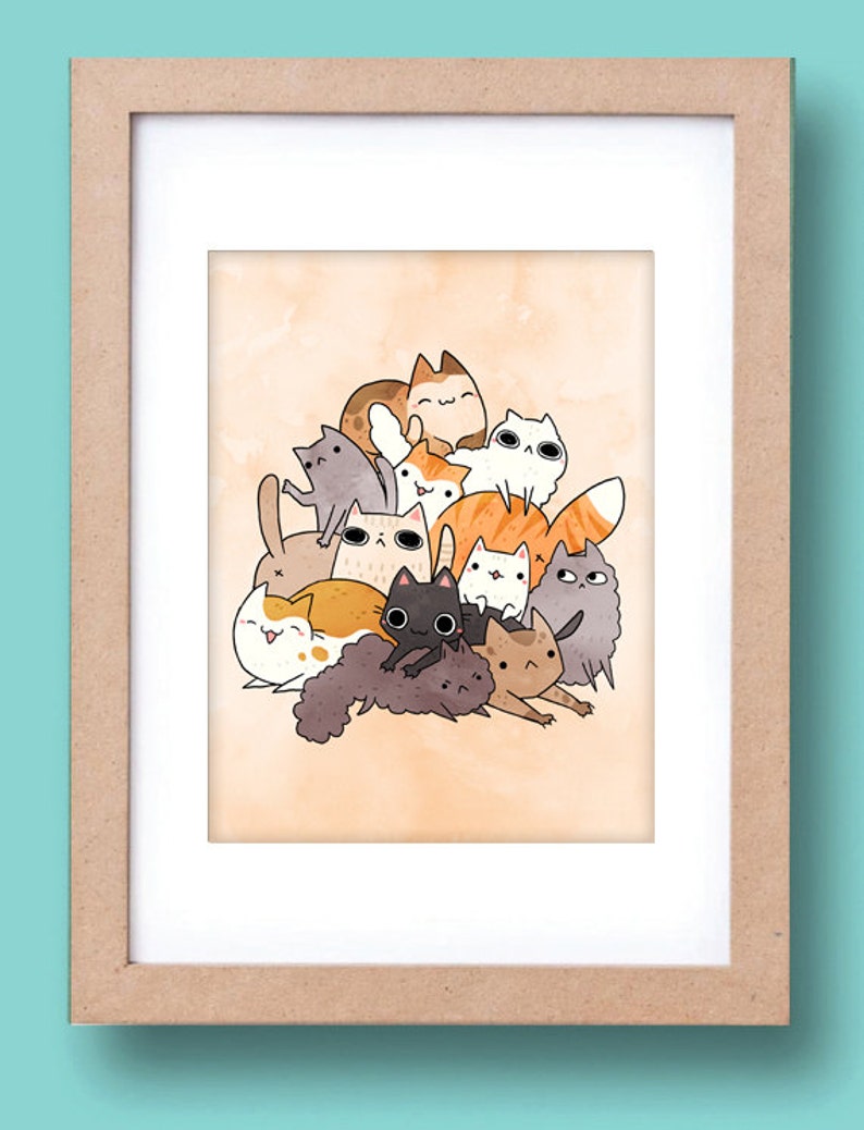 cat pile print 8.5 by 11, wall art, children's room print, kids room, kitten, cat lady print, cute cat print, animal lovers image 3