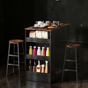 3-Piece Counter Height Bar Table Set with Storage Shelves and Stools