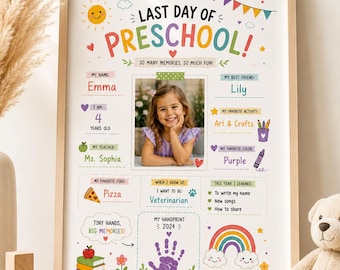 Last Day of Preschool Sign Editable Template, Preschool Graduation Printable, End of Year Keepsake, Preschool Memory Board, Canva PDF