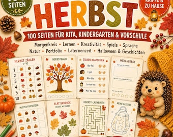 Materiales de otoño para guarderías | 100 páginas para jardín de infancia, preescolar y guardería | Paquete de otoño en PDF