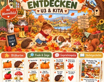 Actividades de otoño para niños menores de 3 años en guardería | Materiales de otoño para jardín de infancia | Tarjetas con imágenes, tarjetas de búsqueda y cuento de otoño | Desarrollo del lenguaje