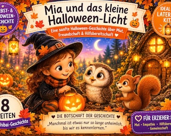 Cuento de Halloween Kamishibai para preescolar | Mia y la pequeña luz de Halloween | 8 páginas | Desfile de linternas | Cuento de otoño para niños | PDF