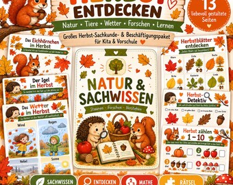 Ciencia de otoño para jardín de infancia y preescolar | Fichas de trabajo de otoño para niños | Descubriendo la naturaleza y los animales | Materiales de aprendizaje de otoño | Descarga en PDF