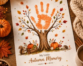 Recuerdo de otoño con huellas de manos para imprimir, manualidad de recuerdos de otoño para niños, arte de árbol con huellas de manos, regalo de recuerdo de otoño, arte con huellas de manos para niños, letra estadounidense