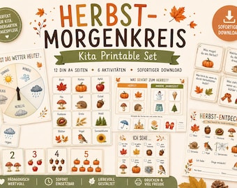 Círculo matutino de otoño en el jardín de infancia: material imprimible para jardín de infancia | Tarjetas y actividades de aprendizaje de otoño | PDF para jardín de infancia
