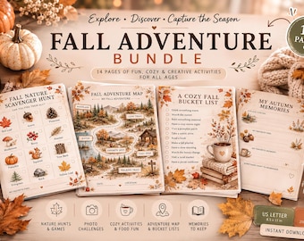 Paquete de actividades de otoño imprimibles, actividades de otoño para niños, adolescentes, adultos y familia, búsqueda del tesoro, bingo, lista de deseos, juegos de otoño
