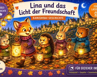 Cuento de otoño de Kamishibai: "Lina y la luz de la amistad" | Cuento del Festival de los Faroles para guarderías y jardines de infancia | 7 tarjetas ilustradas