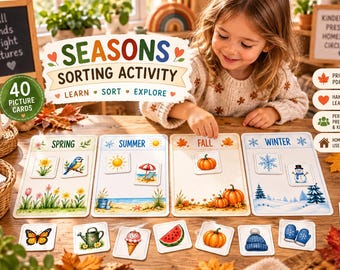 Four Seasons Sorting Activity | Seasons Sorting Mats | Preschool Printable | Homeschool Learning Activity | Spring Summer Fall Winter