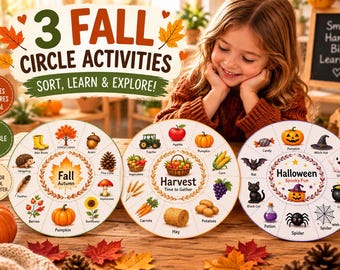 Fall Circle Time Activities | 3 Fall Learning Wheels | Autumn Harvest Halloween | Preschool Kindergarten Printable | Circle Time Activity