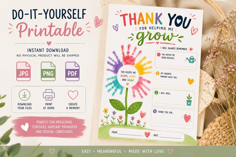 Preschool Teacher Appreciation Gift Printable, Thank You for Helping Me ...