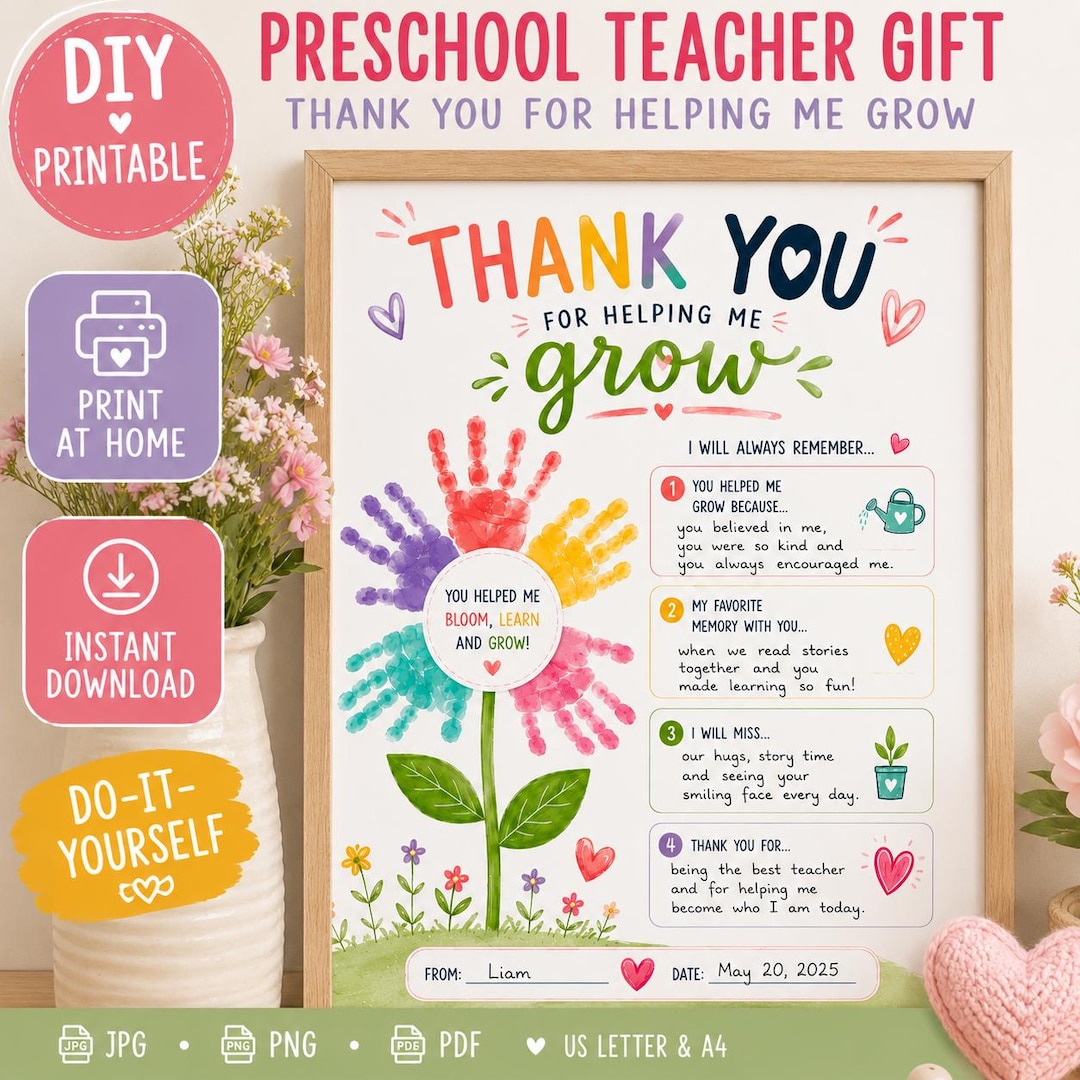 Preschool Teacher Appreciation Gift Printable, Thank You for Helping Me ...