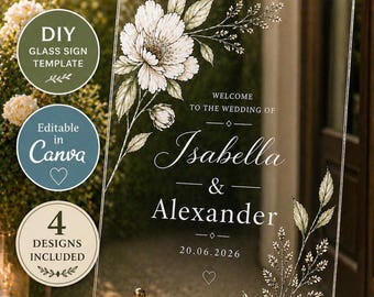 DIY Wedding Welcome Sign Template Canva Editable | Faux Stained Glass Painting Template | Glass Sign DIY Wedding Decor